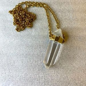 18k gold plated quartz crystal prism necklace